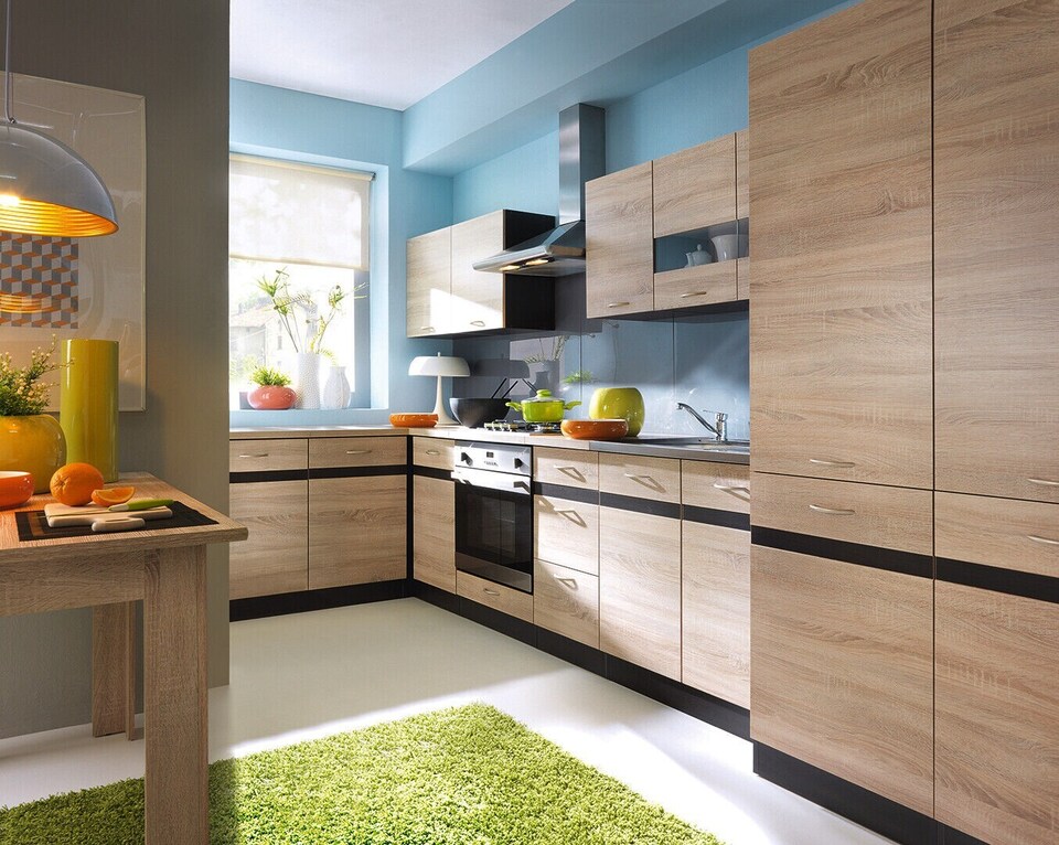 image 1 of 800mm Kitchen Cabinet Base Unit 2 Door 80cm Cupboard Wenge and Light Oak Effect Storage Junona