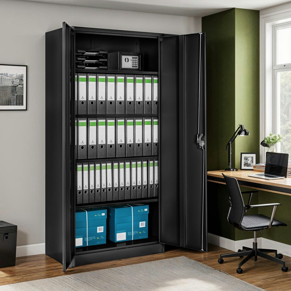image 1 of Filing Cabinet Blain - 5 height-adjustable shelves, lockable doors Black