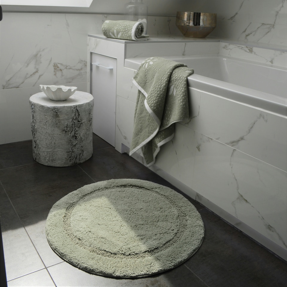 image 1 of Round Bath Mat 100% Cotton - Sage Green