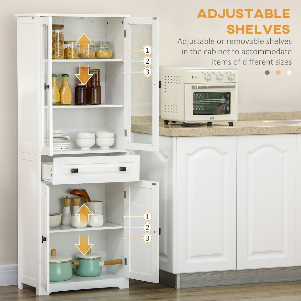 image 1 of HOMCOM Kitchen Cupboard Storage Cabinet Adjustable Shelves, Glass Door, 160cm
