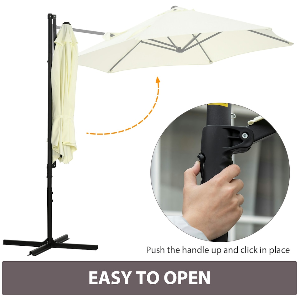 image 1 of Outsunny 2.5M Offset Roma Patio Umbrella with 360 Rotation, Beige