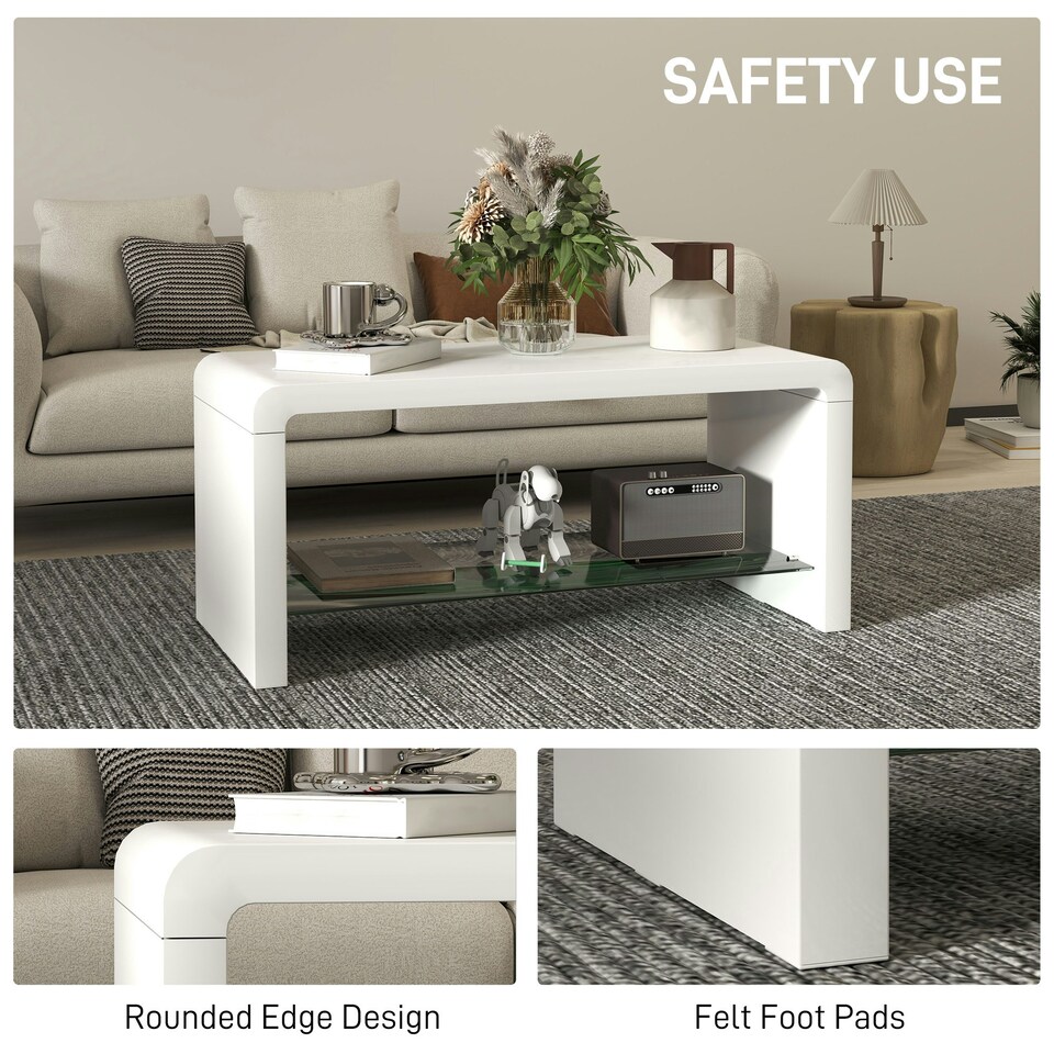 image 1 of HOMCOM High Gloss Storage Coffee Table, Centre Table for Living Room, White White