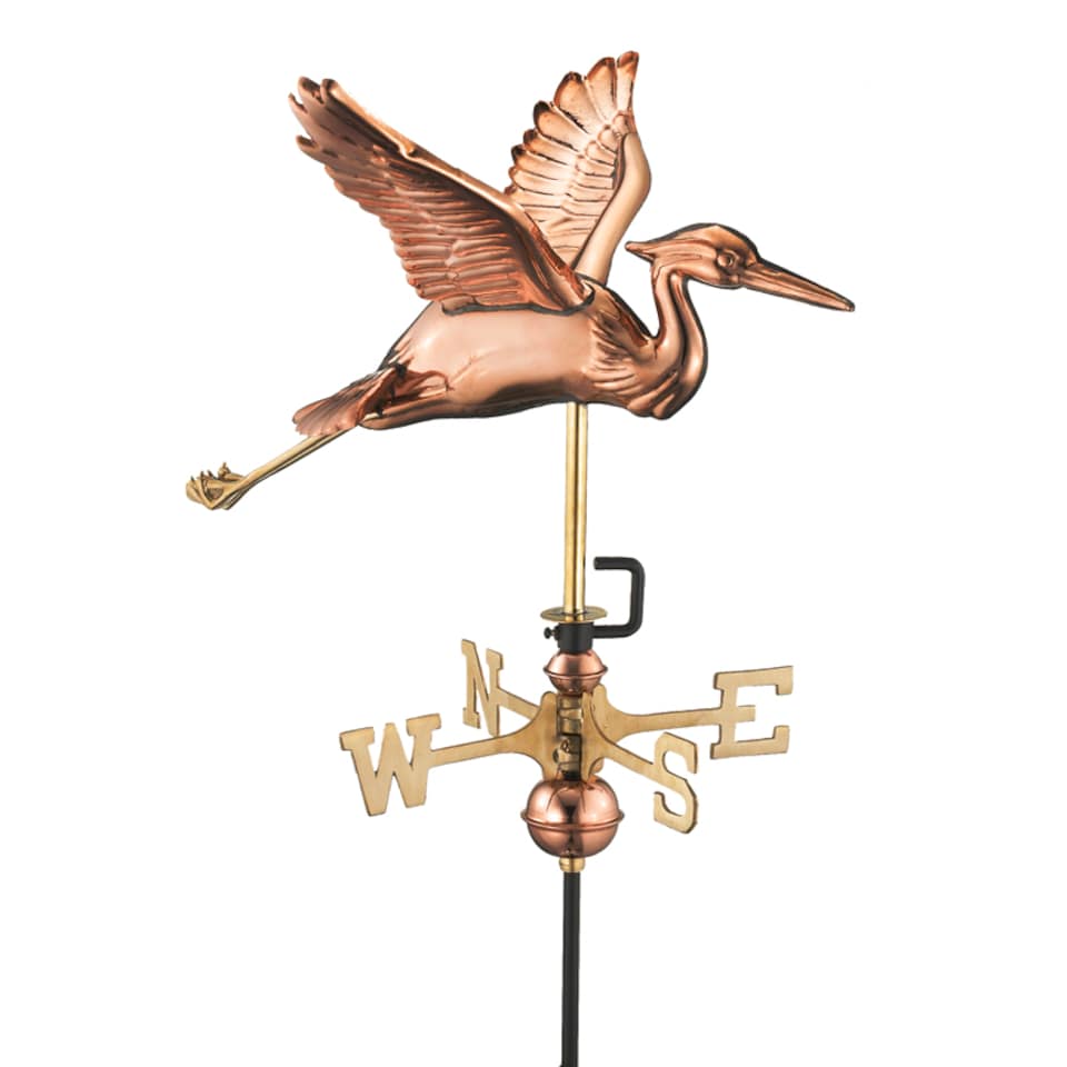 image 1 of Cottage Heron in Flight Copper Weathervane - H54 x W40 x L42 cm