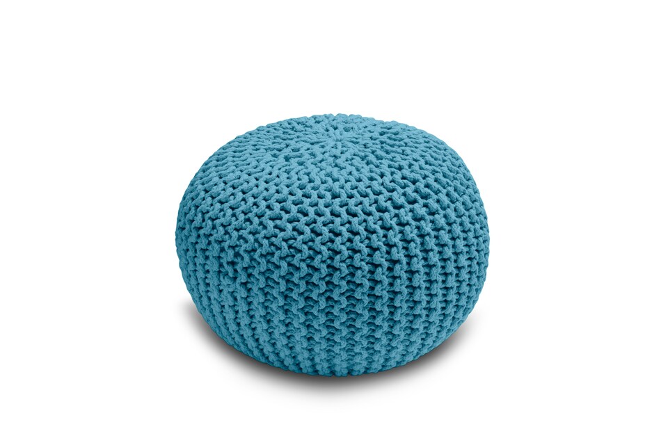 image 1 of Knitted Pouffe Chunky Round Footstool Ottoman 100% Cotton Handmade | Silver