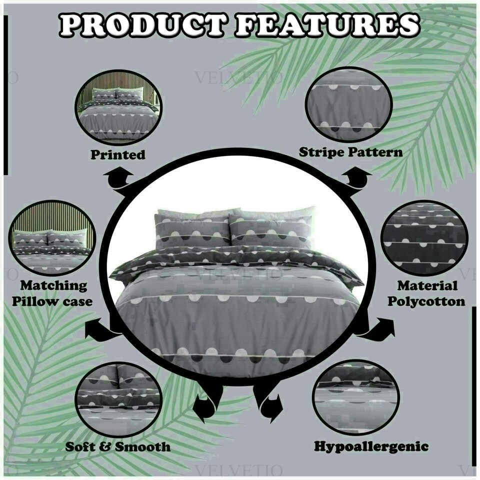 image 1 of Simple Reversible Geo Printed Duvet Cover Set Polycotton Beddings Grey | Double