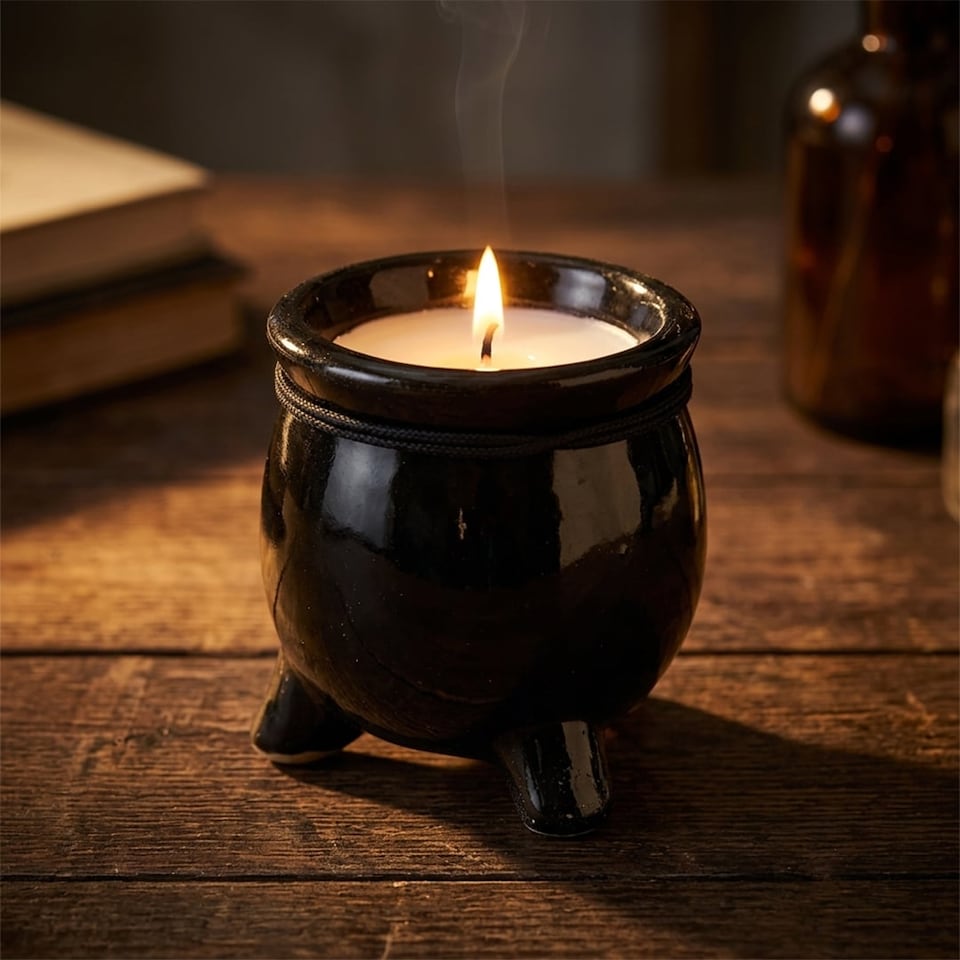 image 1 of Halloween White Cauldron Fragranced Candle 8cm