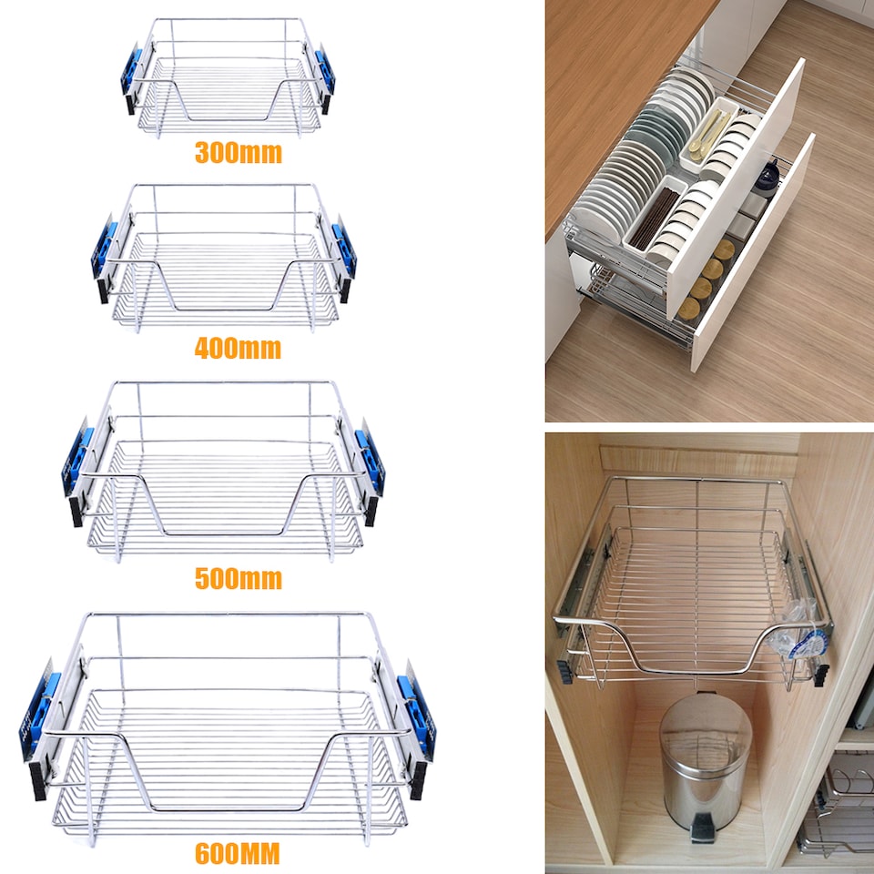 image 1 of Living and Home 2Pcs Metal Sliding Pull Out Wire Basket Organizer For 500mm Cabinet | Silver