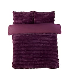 Chunky Ribbed Fur Polyester Duvet Cover Set with Pillowcase | Purple | Plum | King | 1