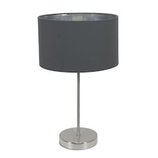 ValueLights Charlie Brushed Chrome Table Lamp Charcoal & Chrome Shade & Bulb | Grey