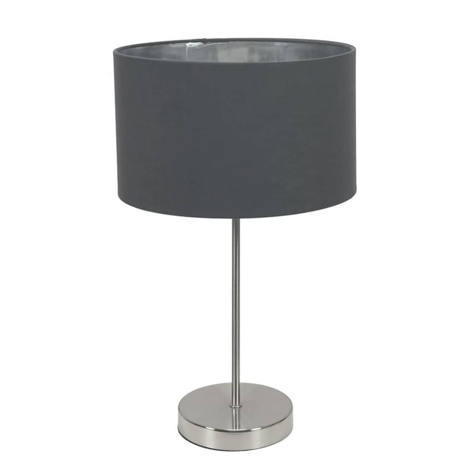 image 1 of ValueLights Charlie Brushed Chrome Table Lamp Charcoal & Chrome Shade & Bulb | Grey