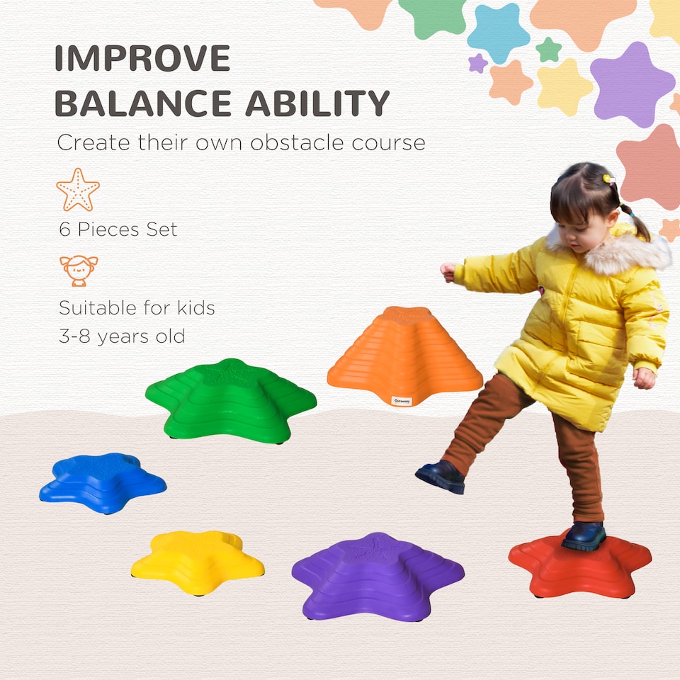 image 1 of Outsunny 6-Piece Balance Stepping Stones Stackable Non-slip Obstacle Course