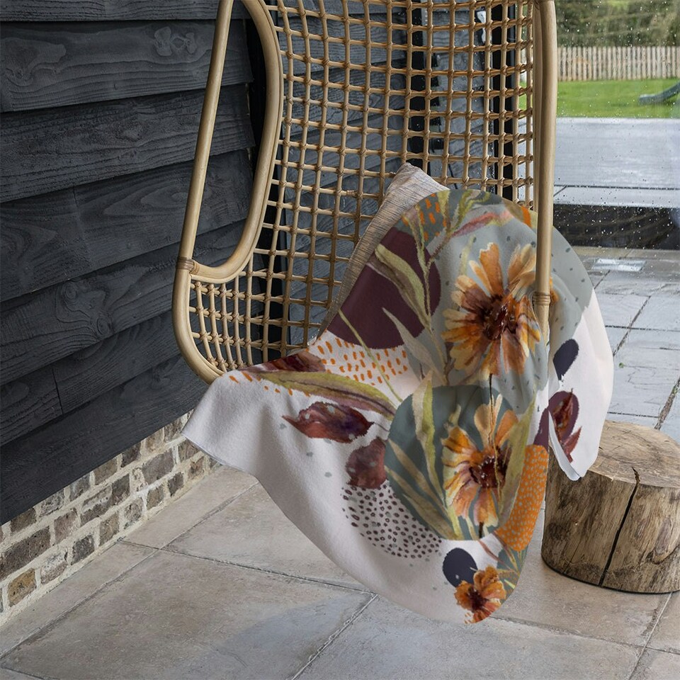 image 1 of Orange Geometric With Flowers (Blanket)