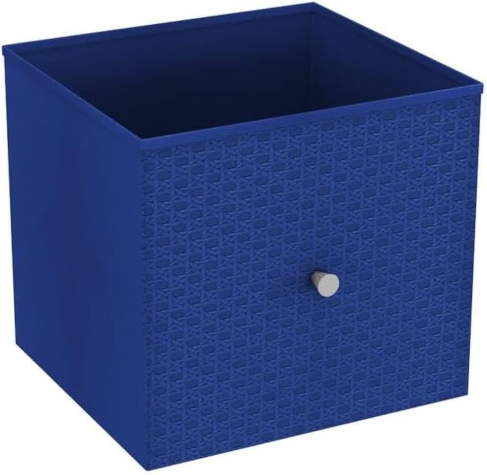 image 1 of Foldable Woven Fabric Storage Cube Box Drawer Insert Organiser Basket with Handle | Blue | Royal Blue | Pack of 1 | 1