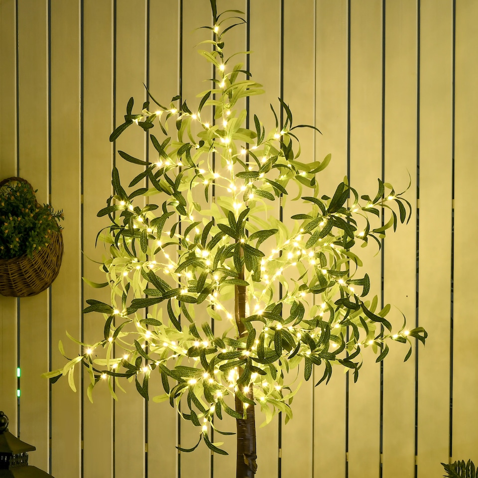 image 1 of HOMCOM 6ft Olive Tree Light with 300 Warm White LED Lights, Artificial Tree for Indoor, Party, Wedding, Christmas, Home Decoration, Green