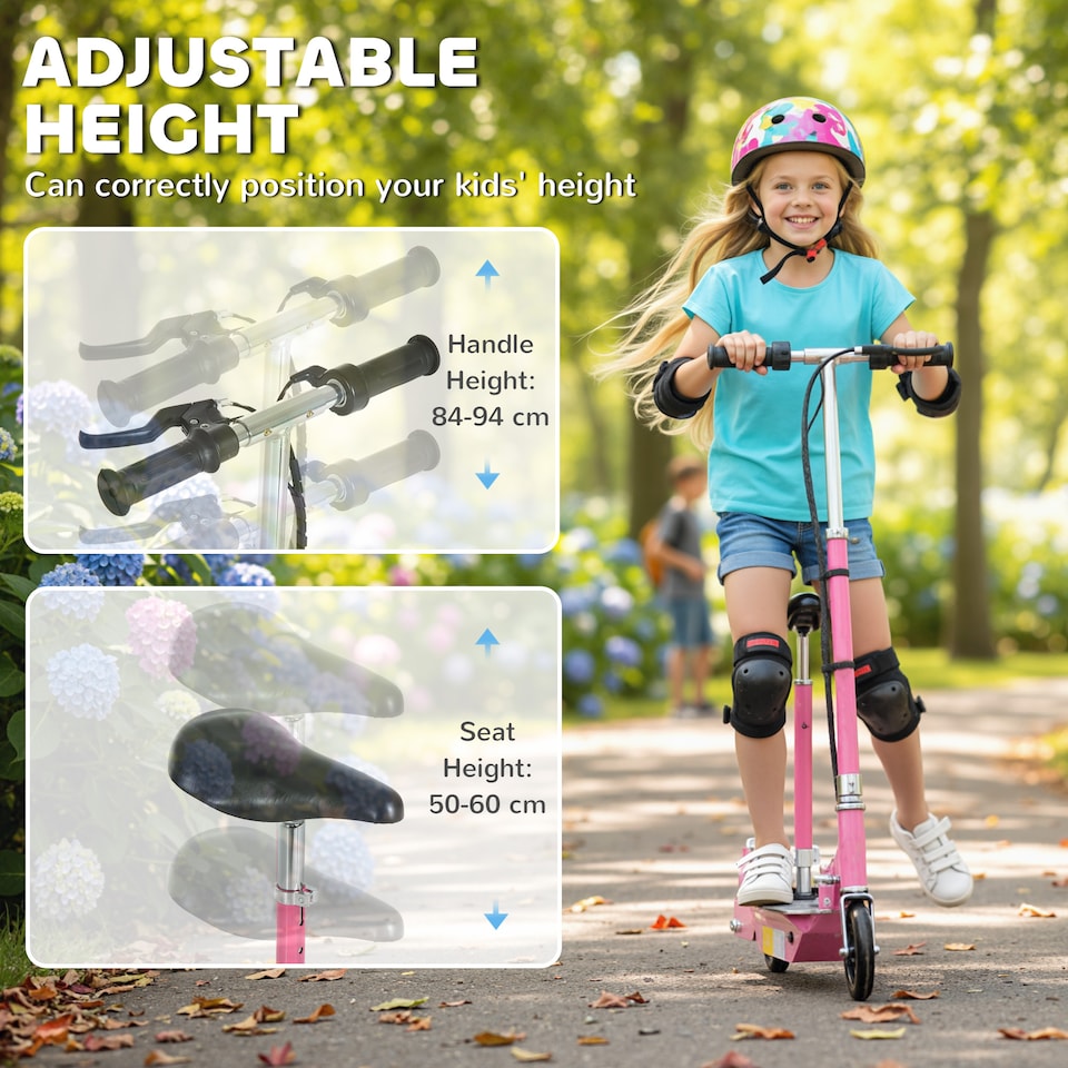 image 1 of HOMCOM Foldable Powered Scooter with Adjustable Seat, Brake | Pink