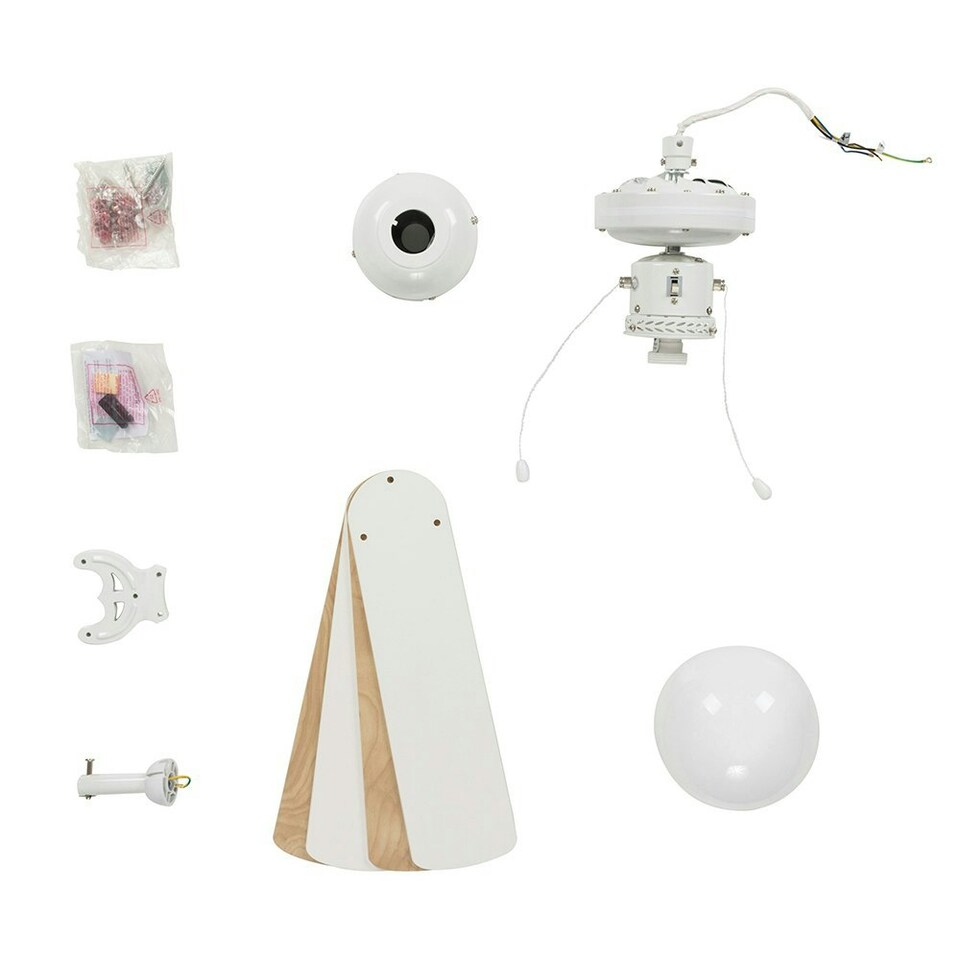 image 1 of ValueLights Nimrod Gloss White Ceiling Fan Light and E27 Globe LED 4W Warm White 2700K Bulb