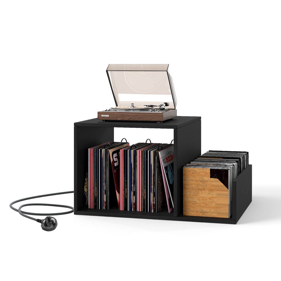 image 1 of COSTWAY Record Player Stand with Power Outlet