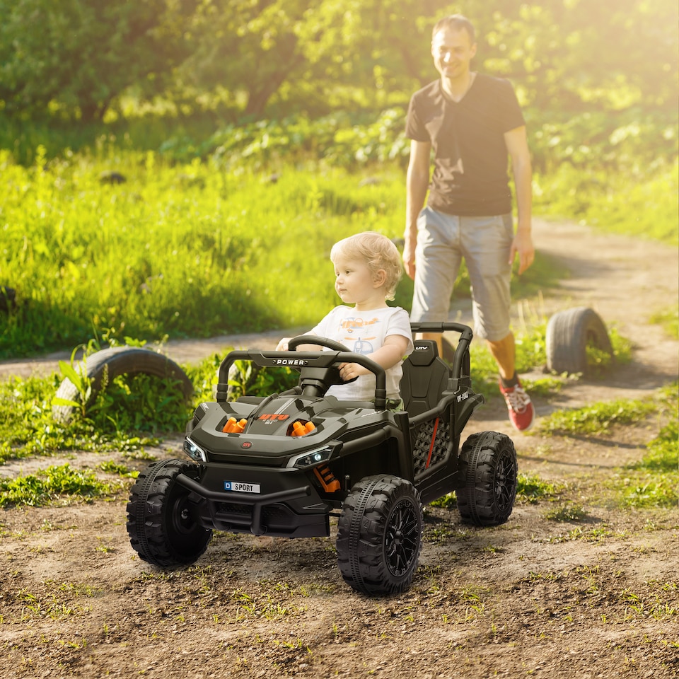 image 1 of AIYAPLAY Kids Ride on Car, 12V Battery Powered Electric Truck with Remote Control, 4 Suspension Wheels, Horn, Lights, Music, USB, for Ages 3-5 Years, Black