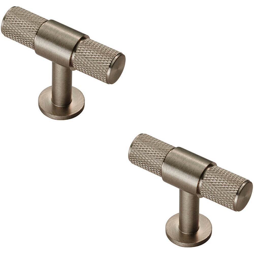 Loops 2x Knurled Cupboard T Shape Pull Handle 50 x 13mm Satin Nickel Cabinet Handle in Metallics