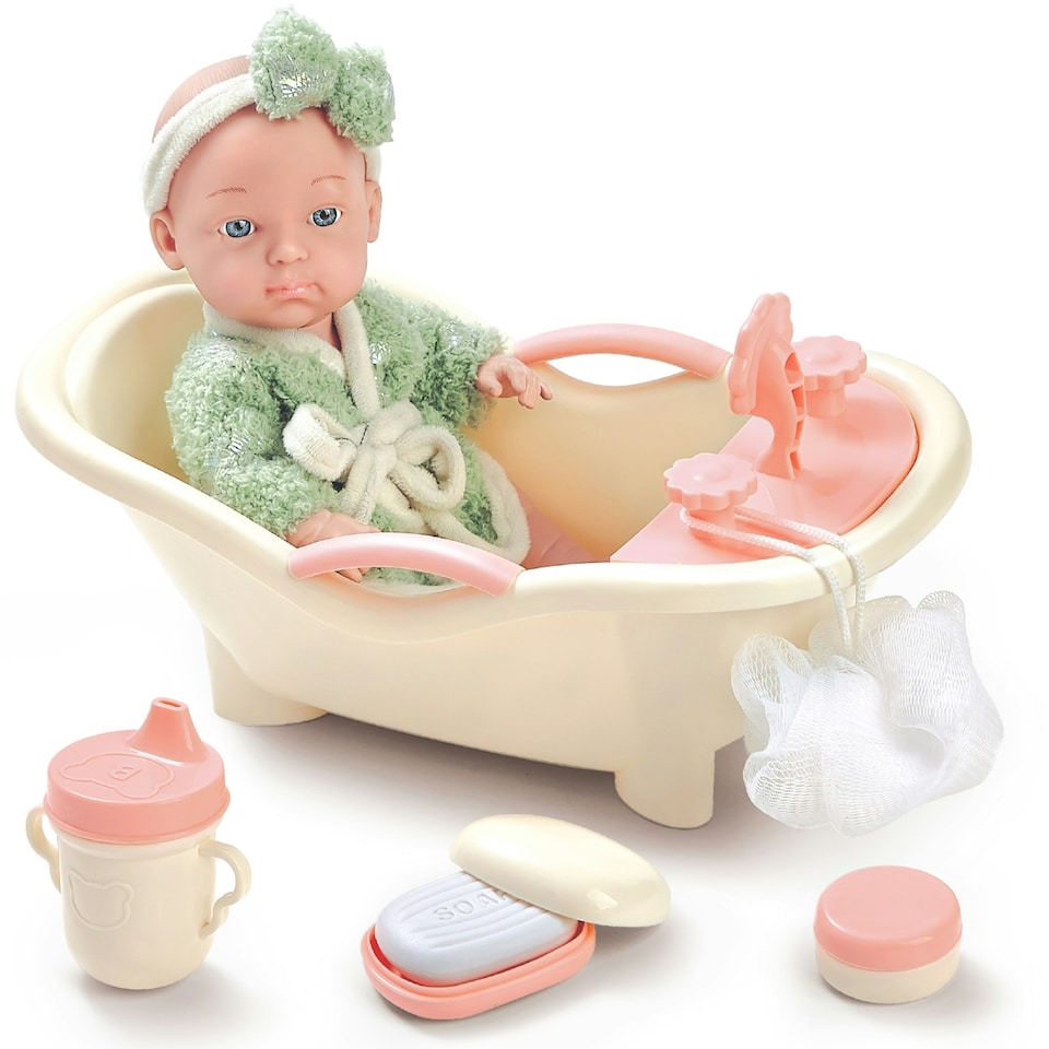 image 1 of Baby Doll Bath Play Set - Doll Bathtub Set with Trolley, and clean Accessories
