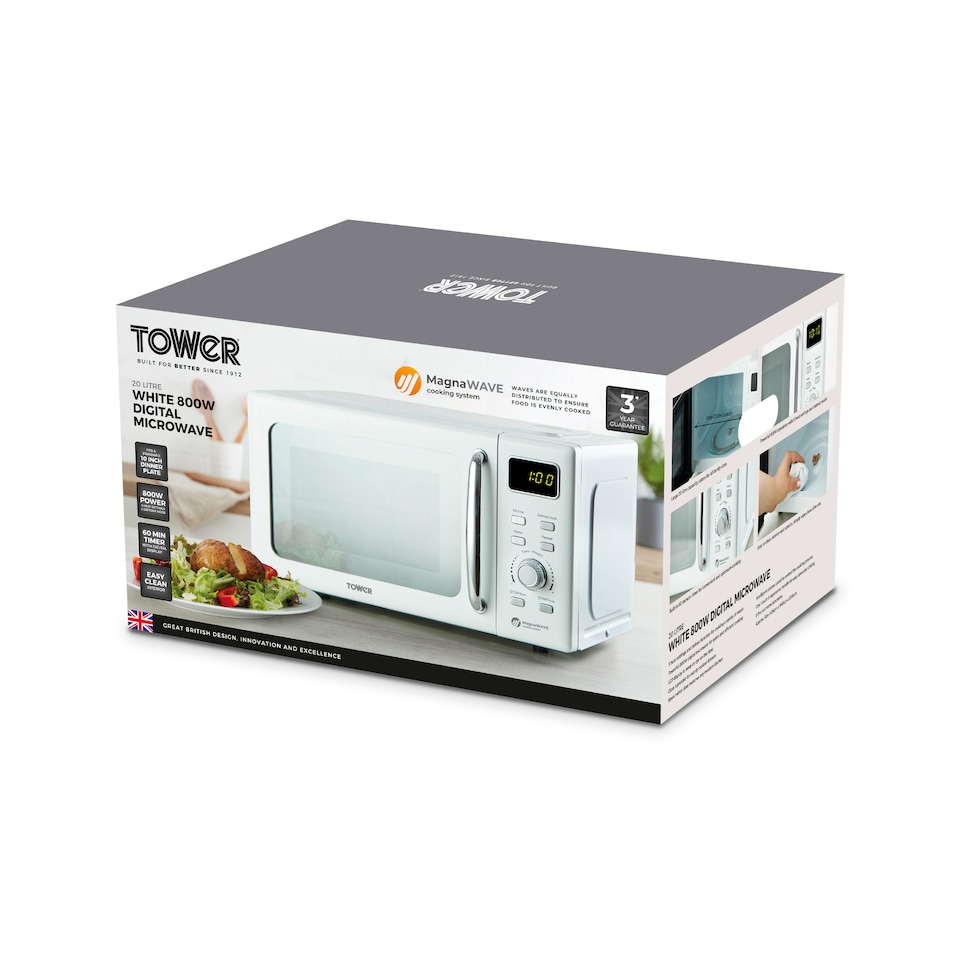 image 1 of 20L 800W Digital Microwave Mirror Door White and Chrome