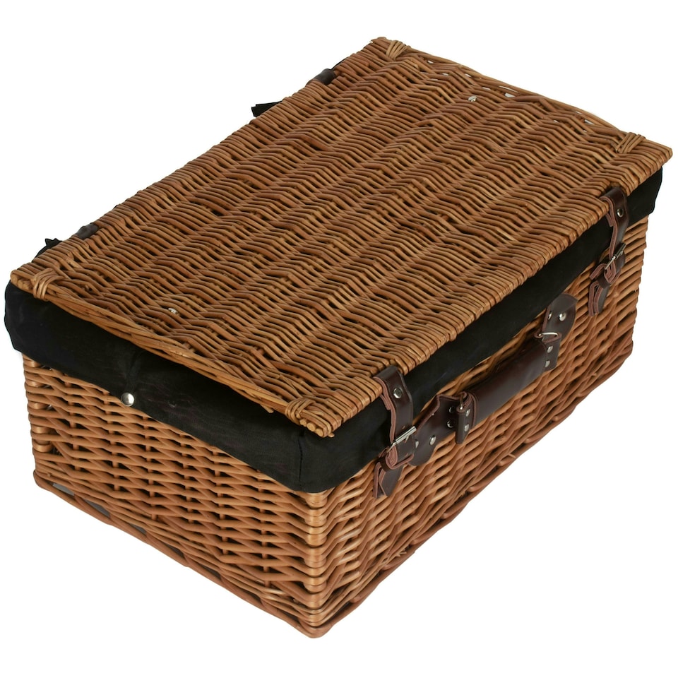 image 1 of 56cm Double Steamed Wicker Picnic Basket with Lining Black | Black | One Size