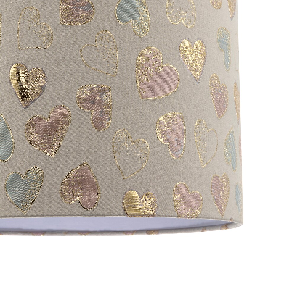 image 1 of Feminine Pink Duck Egg and Shiny Gold Hearts Circular Lamp Shade | Gold | 10"