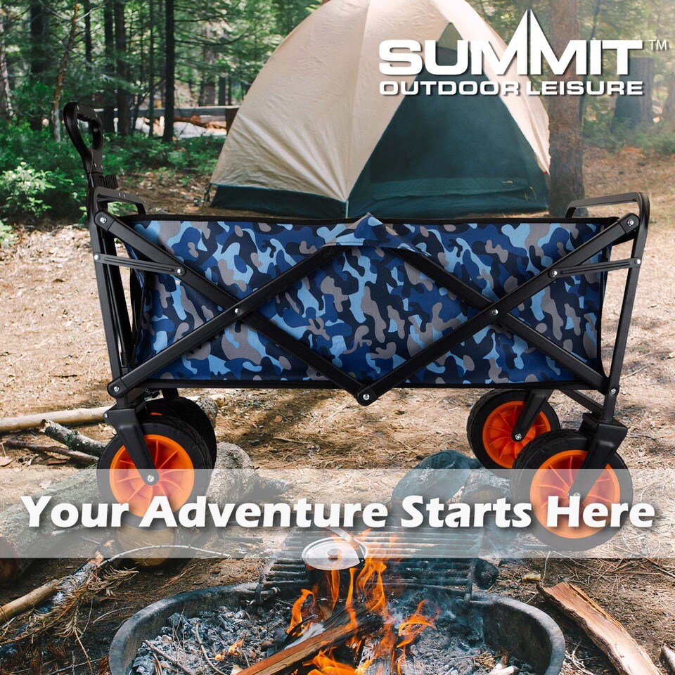 image 1 of vfm-estore Folding Trolley Cart 90kg Capacity Blue Camo, Collapsible with 2 Storage Pouches