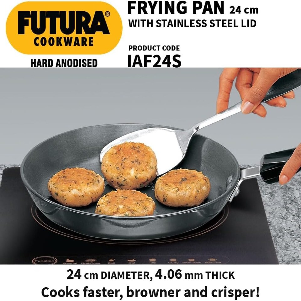 image 1 of Futura 10" Hard Anodised Frying Pan with Lid, Medium, Black