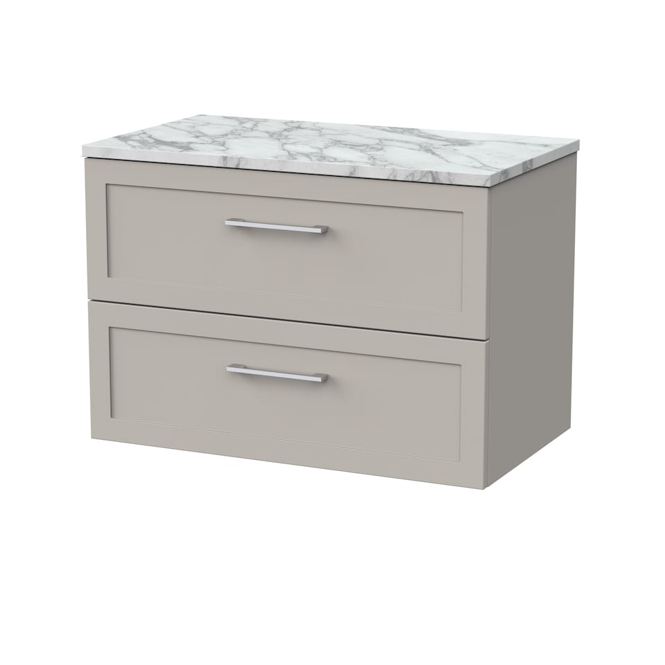 image 1 of Balterley Stonnall Traditional Wall Hung 2 Drawers Vanity Unit with Carrera Marble Laminate Worktop, 800mm, Pebble Grey
