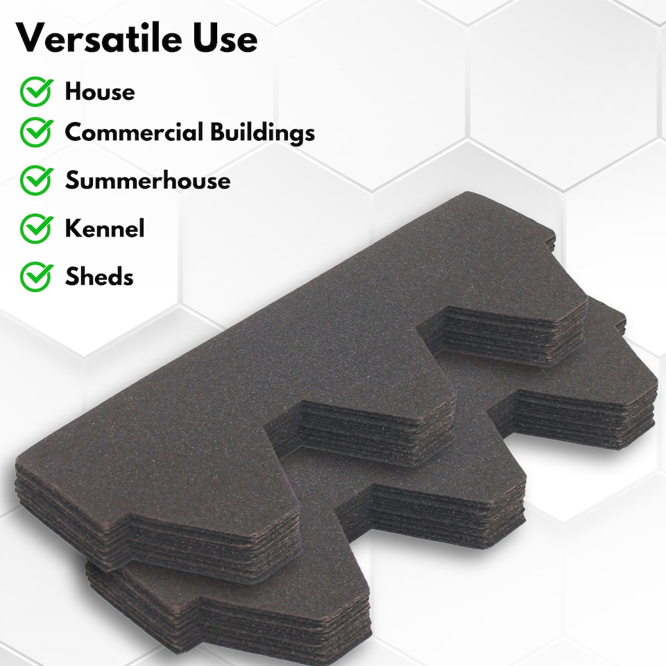 image 1 of Premium Asphalt Roof Shingles - Hexagonal Shape Design 80 x 31.5 cm Weather Resistant Roofing Felt (25 Pcs)