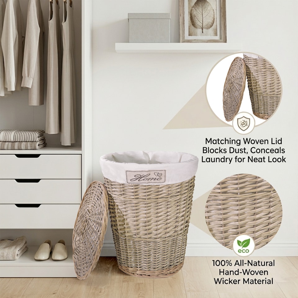 image 1 of Wicker Oval Laundry Basket Bathroom Storage Laundry Bag Bin With Liner and Lid