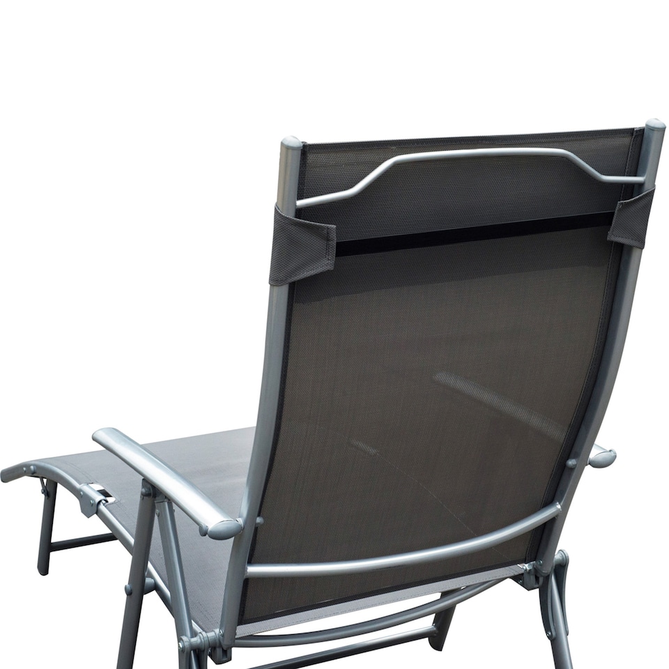 image 1 of Outsunny Sun Lounger Recliner w/ Pillow Foldable 7 Levels Textilene Grey | Grey