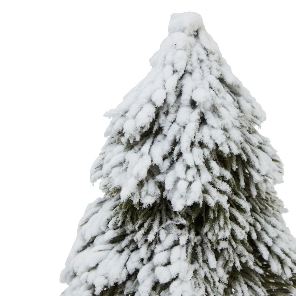 image 1 of Small Snowy Cedar Tree on Wood Block - Plastic - Height 30 cm - Brown