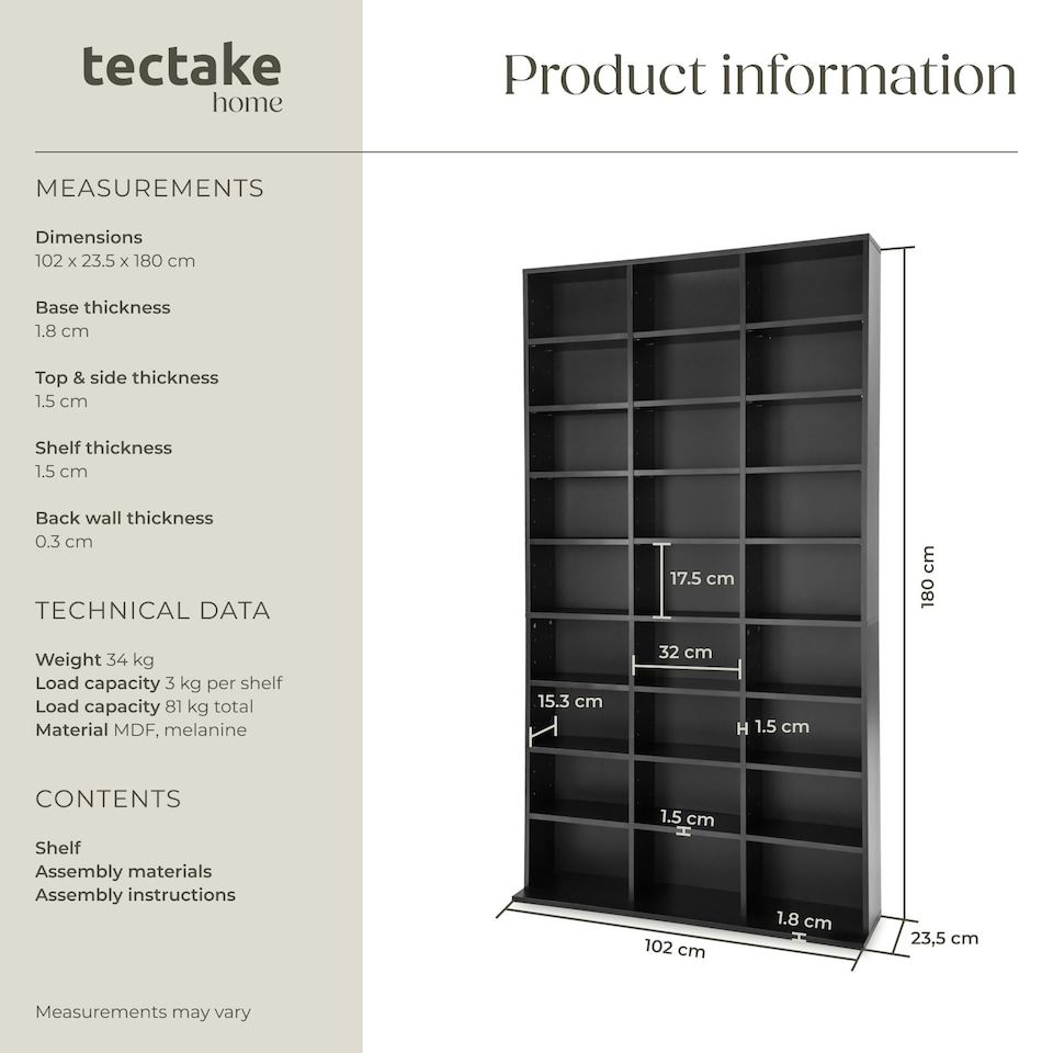 image 1 of CD Shelf Unit Christel - 27 compartments for up to 1080 CDs Black