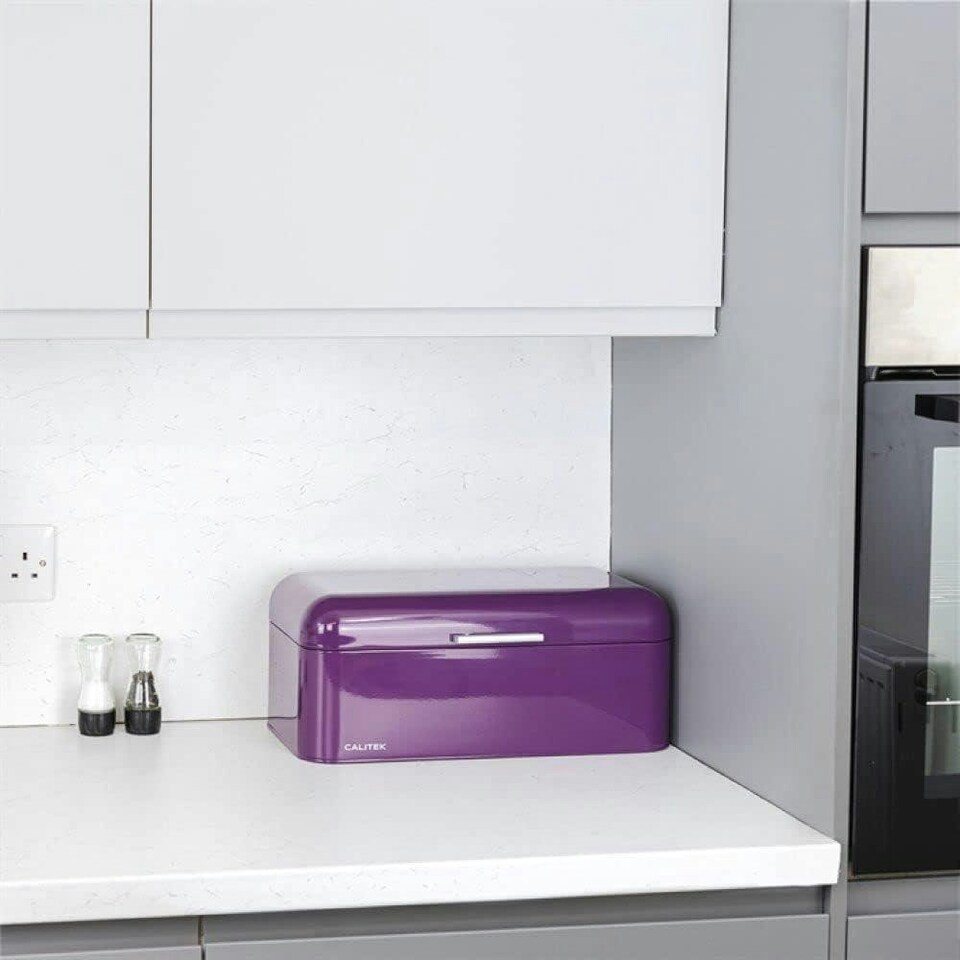 image 1 of CALITEK Bread Bin Kitchen Counter Vintage Style Coated Carbon Steel Purple Purple