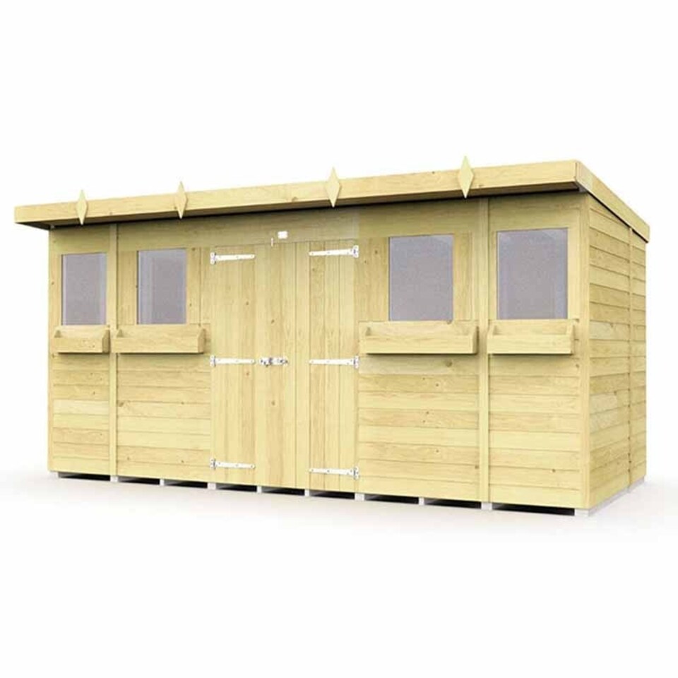 image 1 of 14 x 6 Feet Pent Summer Shed - Wood - L178 x W417 x H201 cm Brown