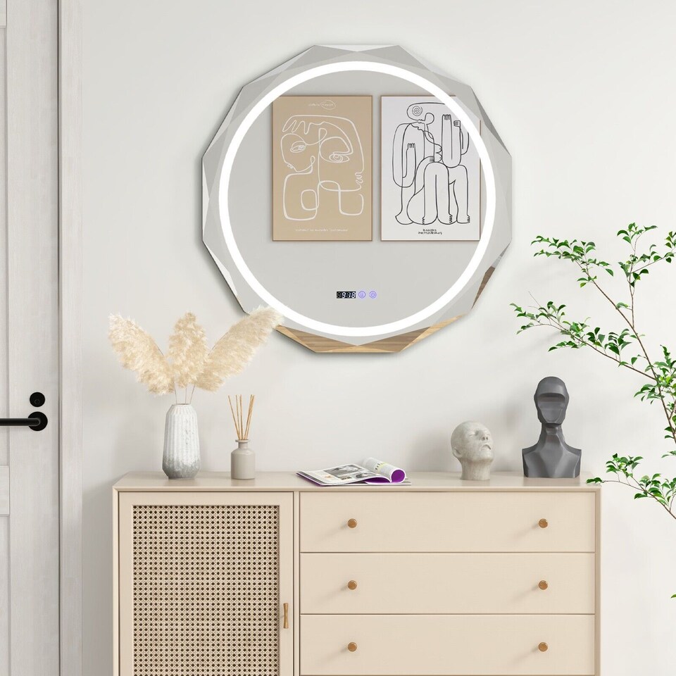 image 1 of COSTWAY 76CM Defog Bathroom Mirror Wall Mounted LED Lighted Mirror