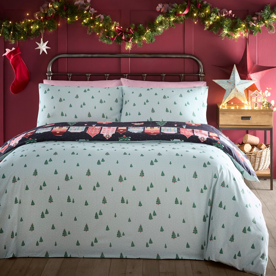 image 1 of Fusion Christmas Houses Duvet Cover Set Navy