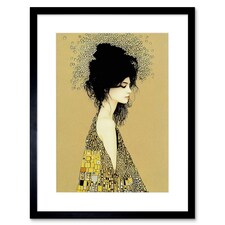 Klimt Style Woman Colourful Shawl Painting 9x7" Black Framed Wall Art Print