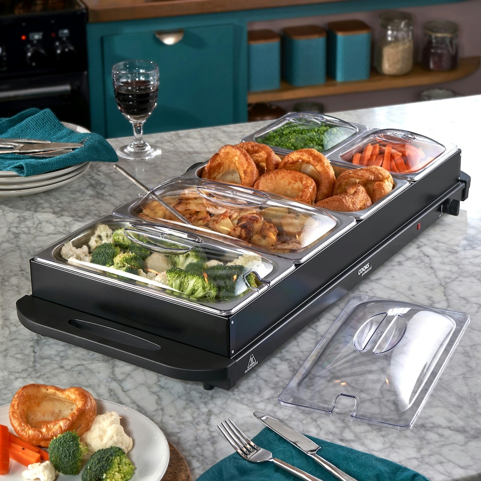 image 1 of Cooks Professional Buffet Warmer and Hotplate | 5-Sections | 9.6L Capacity | Black
