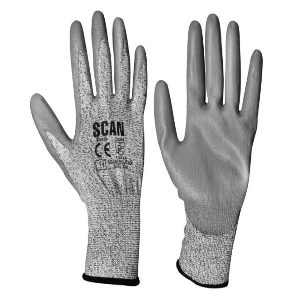 Grey PU Coated Cut 3 Gloves - XXL (Size 11) - SCAGLOCUT3XX N/A