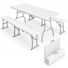 Outsunny 3 Piece Folding Picnic Table and Bench Set with Handles, White