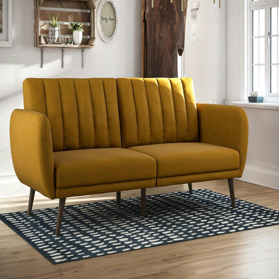 image 1 of Brittany Sofa Bed in Linen Mustard Yellow | MUSTARD