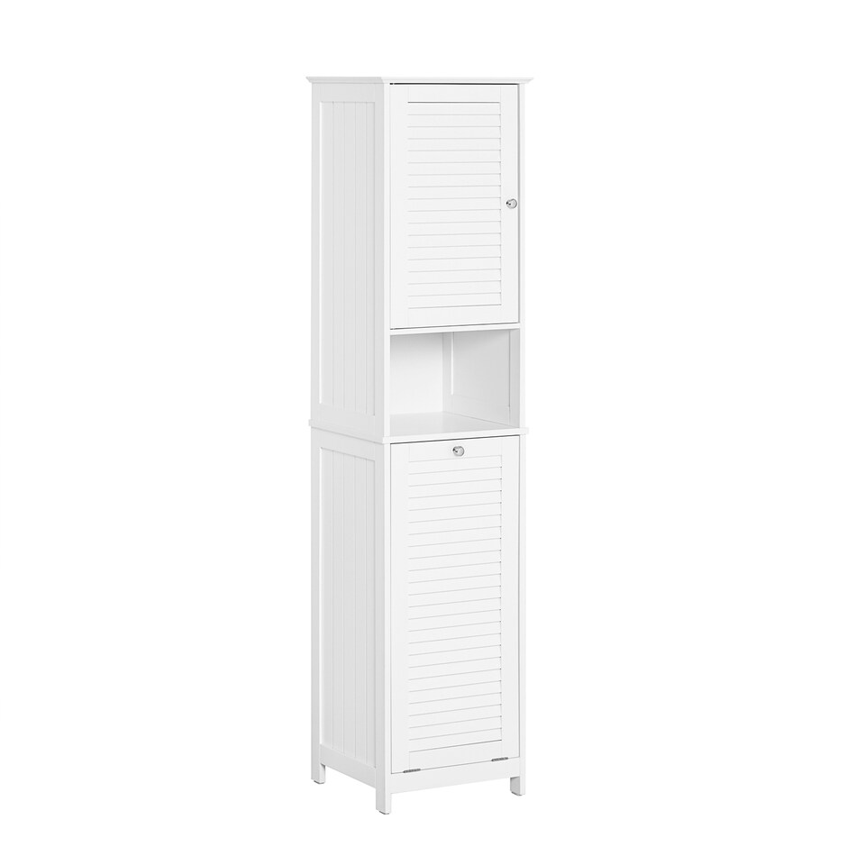 image 1 of SoBuy BZR124-W,Tall Bathroom Storage Cabinet with Laundry Basket | White | White | 1
