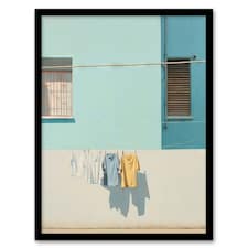 Washing Day Blues Yellow Minimalist Soft Laundry Room Black Framed Wall Art Print A4