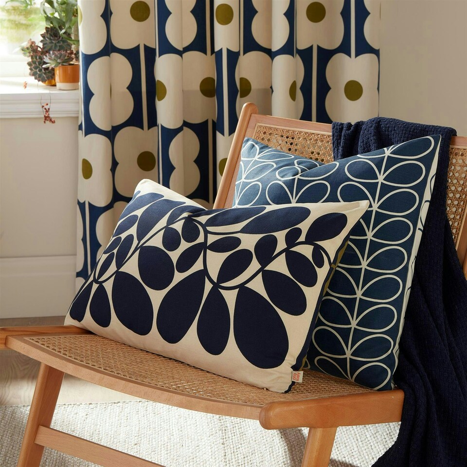 image 1 of Orla Kiely Abacus Flower Eyelet Curtains Navy Blue | 66X90"