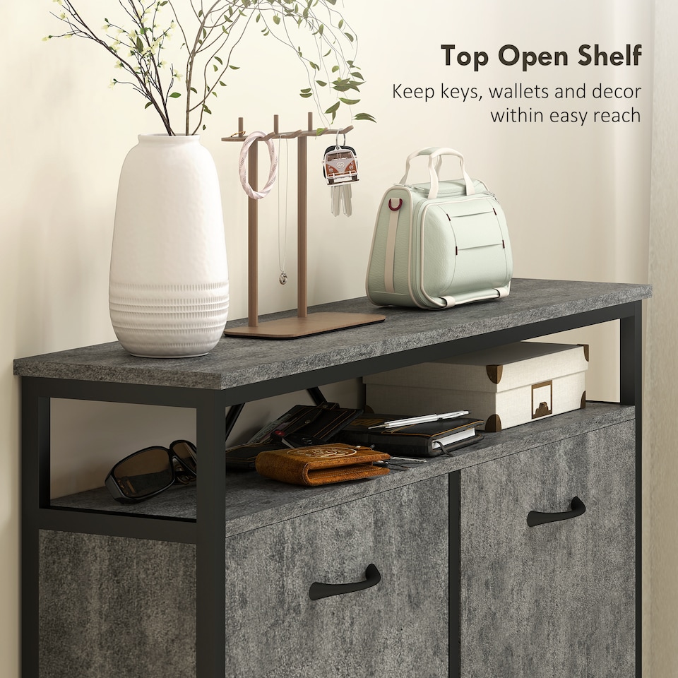 image 1 of HOMCOM Shoe Cabinet with 4 Flip Drawers, Holds 12-20 Pairs, Cement Grey | Grey | 1