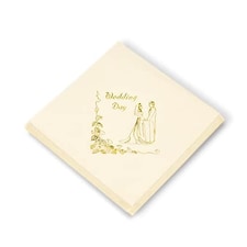 Ivory Napkin With Bride and Groom Wedding Day Print in Gold 3 Ply - 40cm - Pack of 20