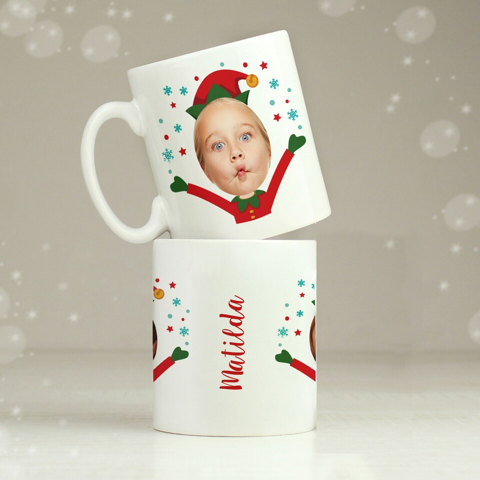 image 1 of Personalised Photo Upload Christmas Elf Mug White
